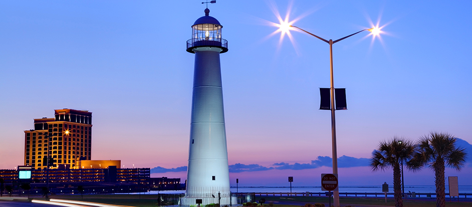 Gulf Coast Lighthouse at dusk
