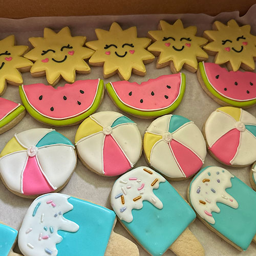Assortment of beach themed decorated sugar cookies