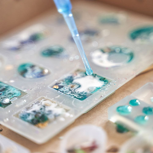 Resin pieces being made close up