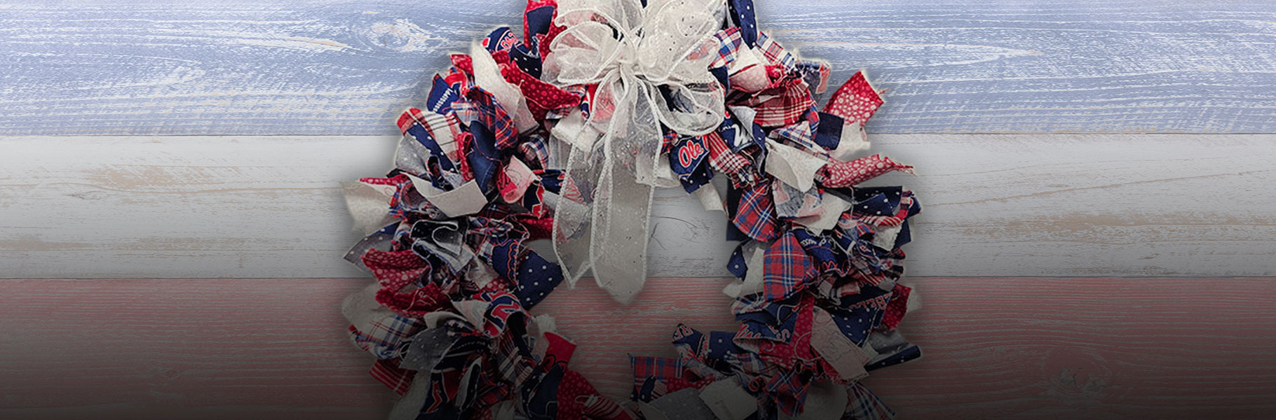 red white and blue fabric wreath