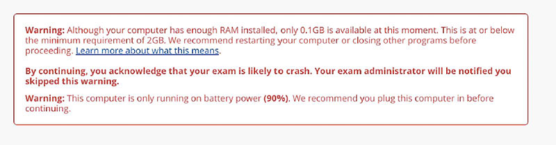 Screenshot of proctorio warning