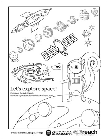 Squirrel in space coloring sheet