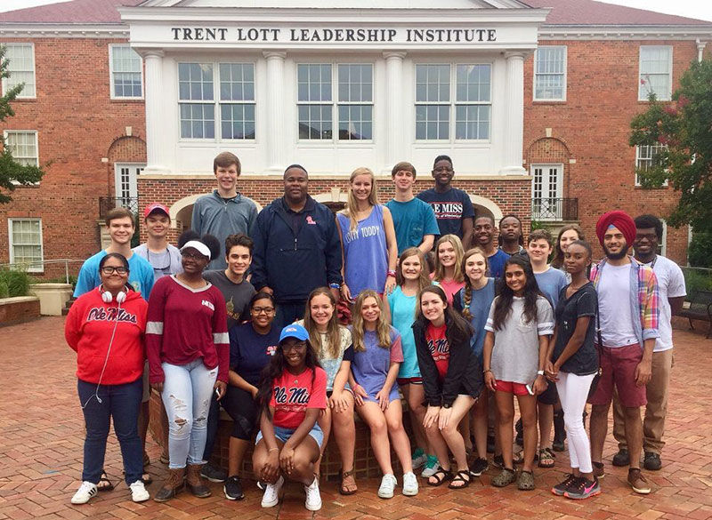 Lott Leadership students posing for group photo in front of Institute building