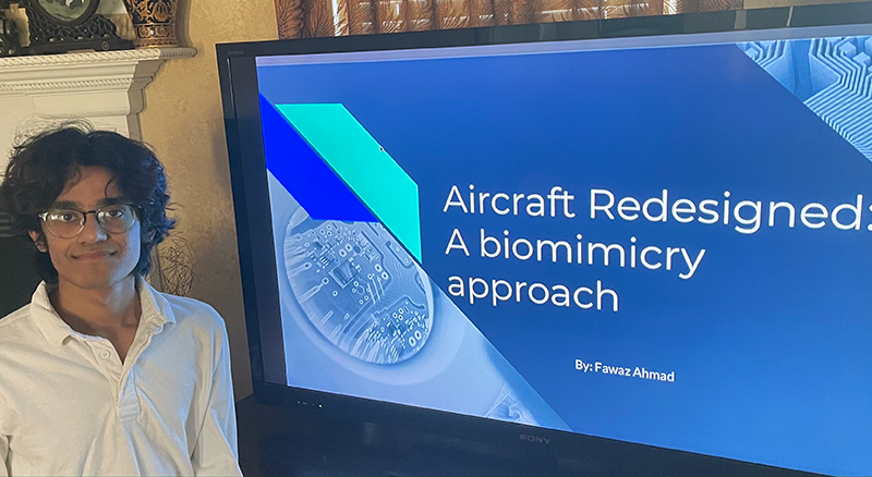 Studen Fawaz Ahmad presenting Aircraft Redesigned by Biomimicry Approach project