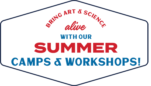 Crest that reads: Bring art and science alive with our Summer camps and workshops.