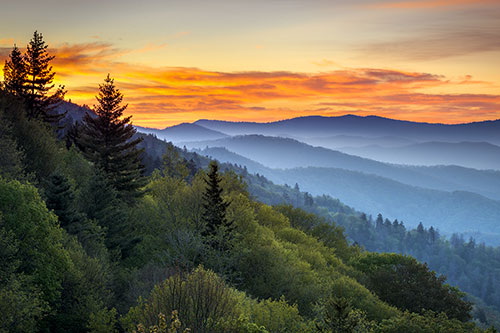 View of appalachian mountains at sunset