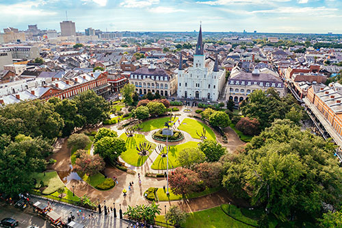 Aerial view of St. Louis Cathedral in Jackson Square, New orleans