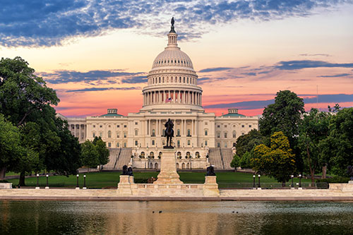 View of U.S. Capitol Building at sunset