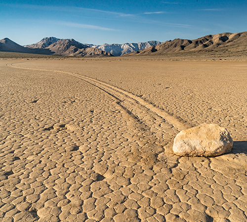 rock and trail in Death Valley, CA