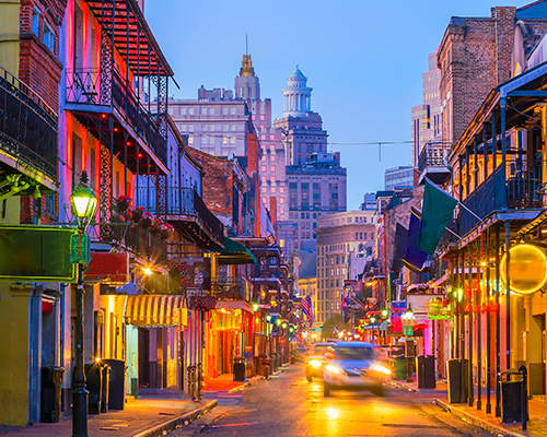 Pubs and bars with neon lights in the French Quarter, New Orleans