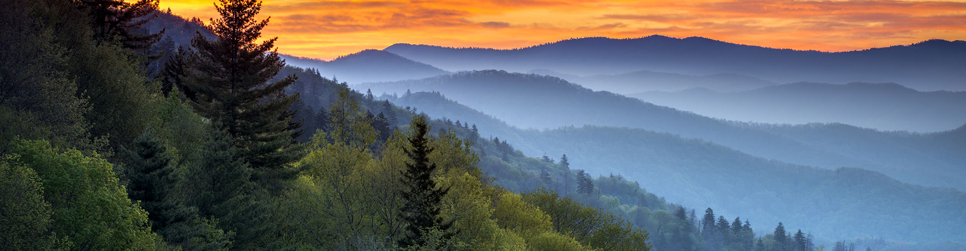 Great Smoky Mountains National Park Scenic Sunrise Landscape at Oconaluftee Overlook between Cherokee NC and Gatlinburg TN