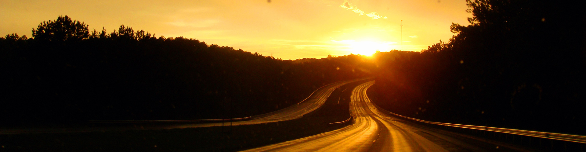 Southern sunset over four lane highway