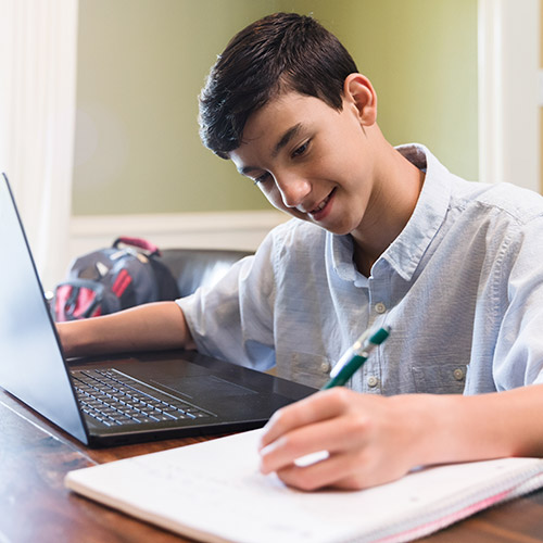 student working on laptop